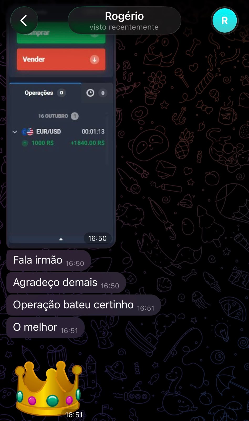 Captura de conversa com Rogério